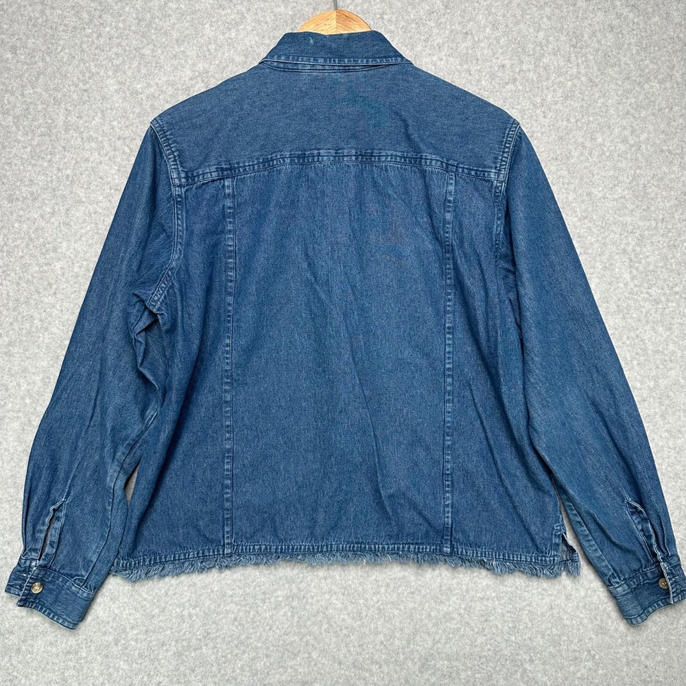 VTG CASEY & MAX Womens Denim Jacket Floral Embroidery Frayed Hem Blue Size‎ L - Picture 4 of 9